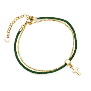 Bratara placata cu aur galben din argint cu snur verde si cruce DiAmanti Z1648BG_DG-DIA (Argint 925‰ 1,2 g.) Bratara placata cu aur galben din argint cu snur verde si cruce DiAmanti Z1648BG_DG-DIA (Argint 925‰ 1,2 g.)